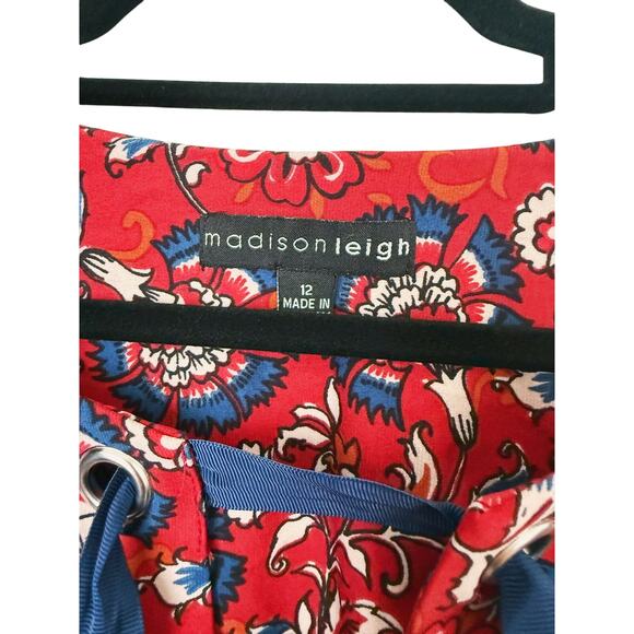 Madison Leigh Paisley Bow Short Sleeve Shift Dress 12 Red Casual Office Fall - Picture 5 of 6